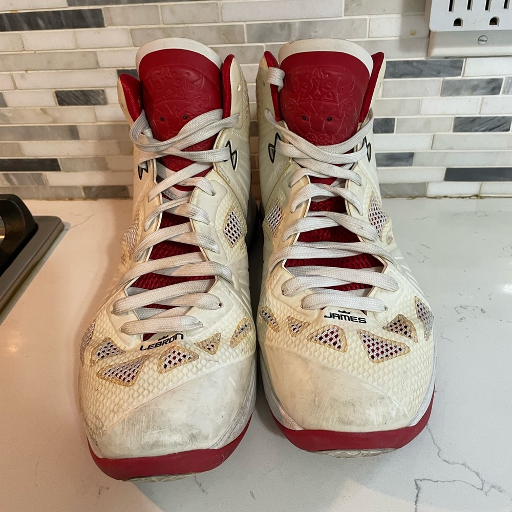 Nike zoom Air Max Mr Lebron James 828 white Red mesh Leather basketball sneakers